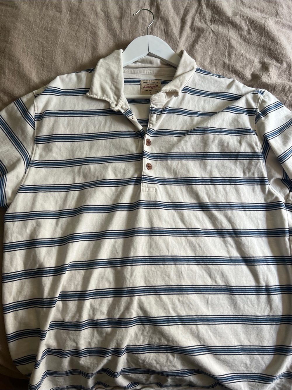 Abercrombie & Fitch Cream Polo with Navy Stripes